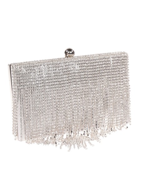 Clutch fiesta flecos pedrería plata