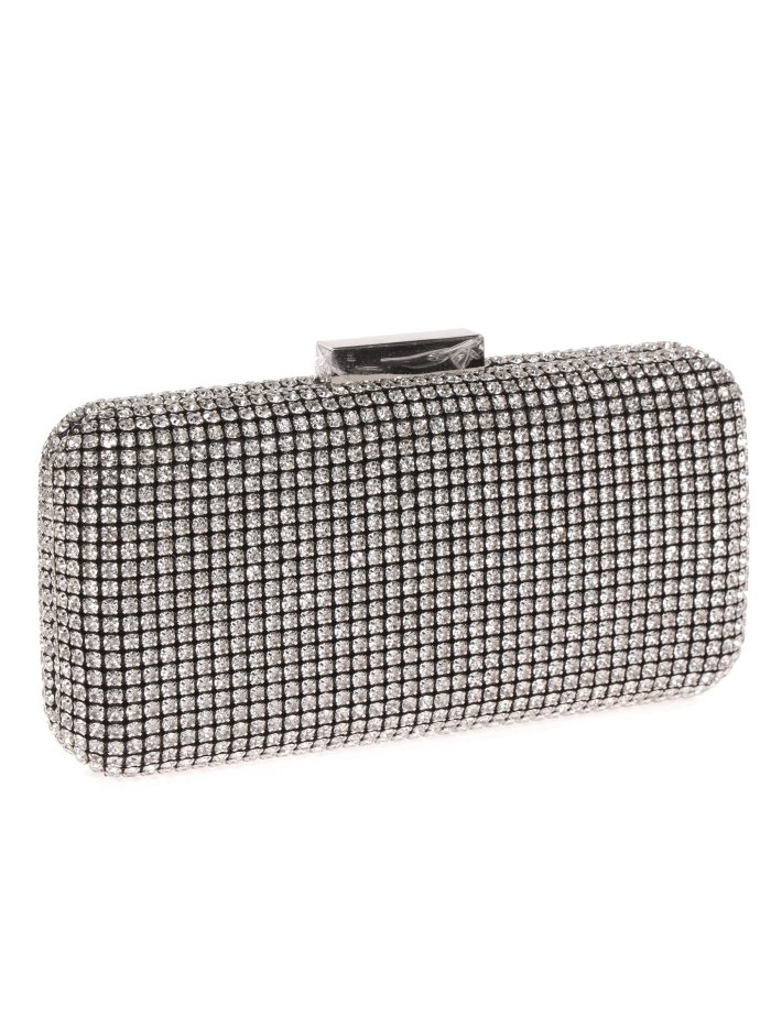 Clutch fiesta pedrería negro-plata