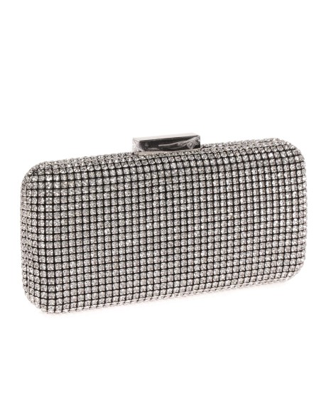 Clutch fiesta pedrería negro-plata
