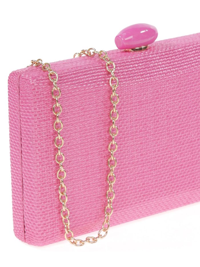 Fuchsiafarbene Partyclutch mit Rafia-Effekt und Perlenverzierung