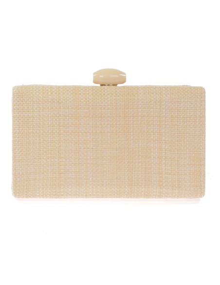 Clutch fiesta efecto rafia abalorio beige
