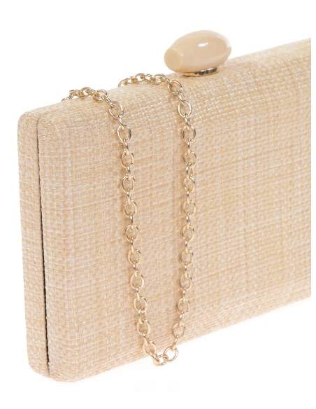 Clutch fiesta efecto rafia abalorio beige