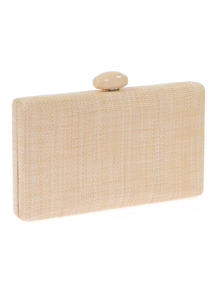 Raffia effect clutch with stone bead beige