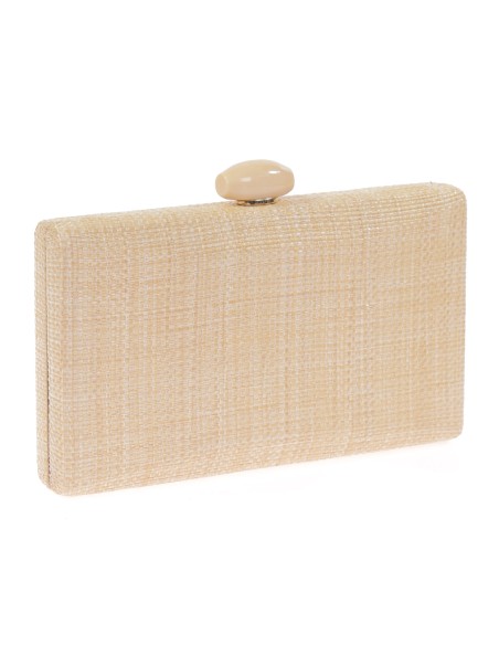 Clutch fiesta efecto rafia abalorio beige