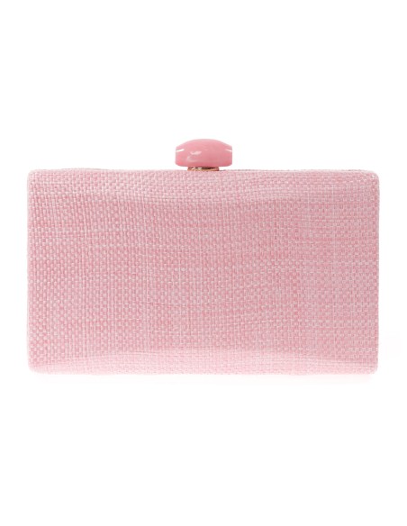 Raffia effect clutch with stone bead rosa
