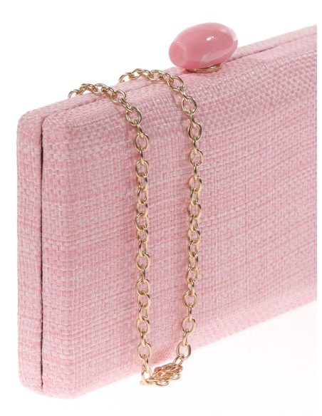 Raffia effect clutch with stone bead rosa