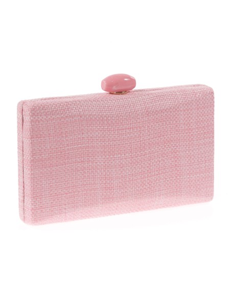 Raffia effect clutch with stone bead rosa
