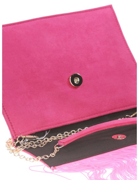 Cartera fiesta antelina flecos fucsia
