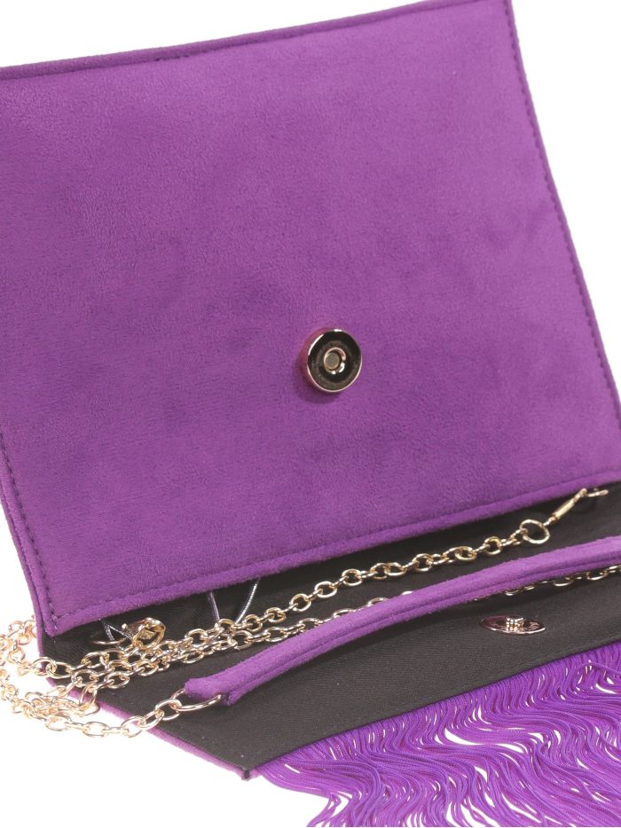Cartera fiesta antelina flecos morado