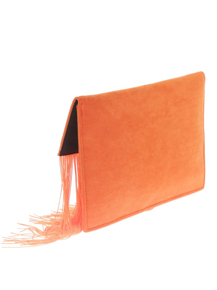 Abendtasche aus Wildlederimitat mit orangefarbenen Fransen
