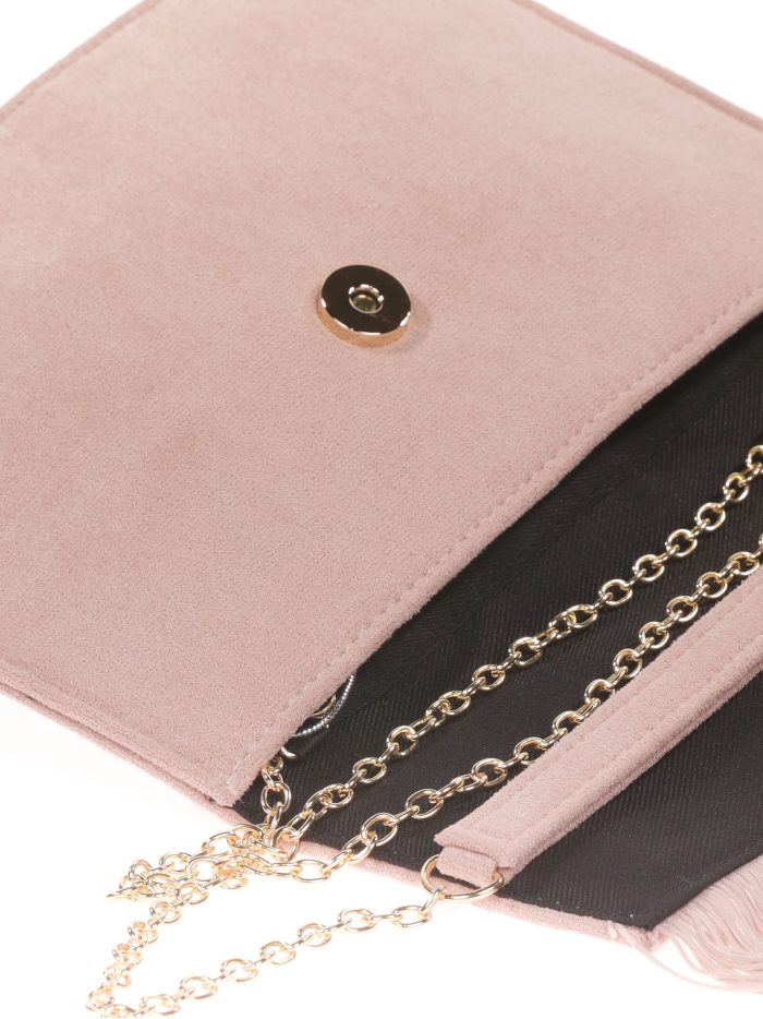 Cartera fiesta antelina flecos rosa-palo