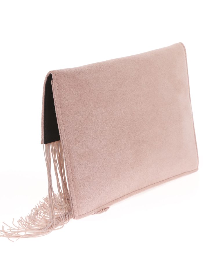 Cartera fiesta antelina flecos rosa-palo