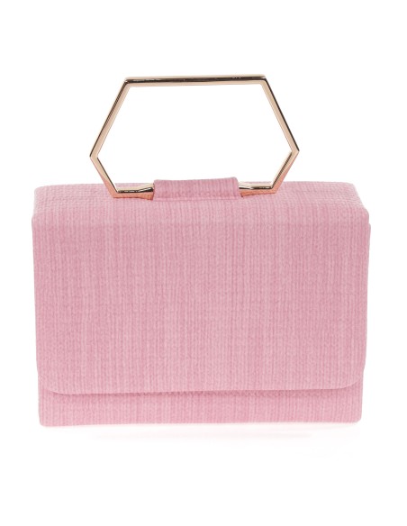 Clutch fiesta polipiel efecto rafia rosa