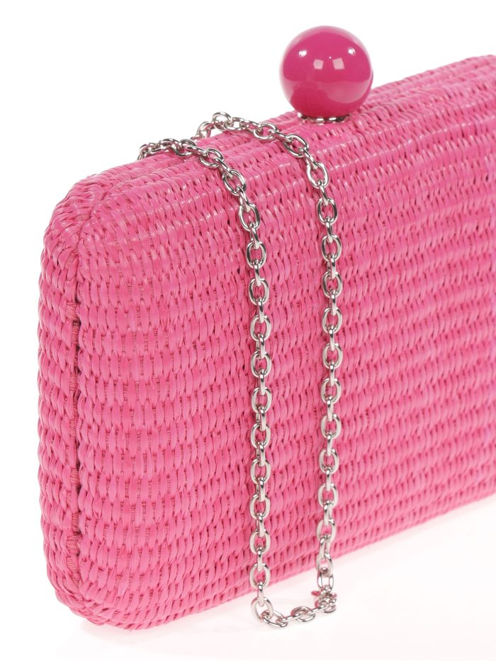 Clutch fiesta efecto rafia abalorio fucsia