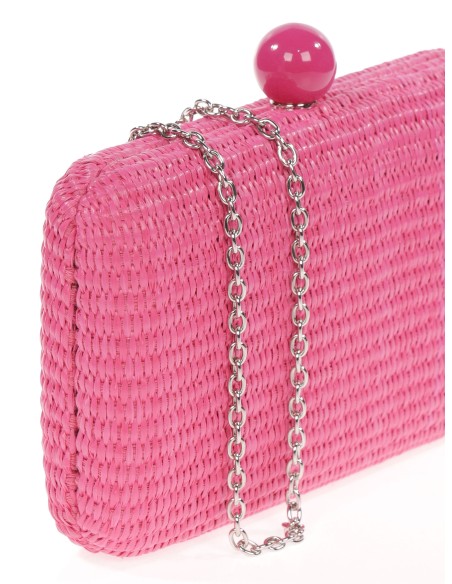 Clutch fiesta efecto rafia abalorio fucsia