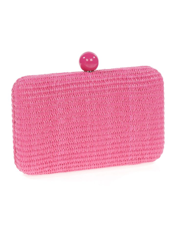 Clutch fiesta efecto rafia abalorio fucsia