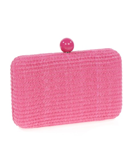 Clutch fiesta efecto rafia abalorio fucsia