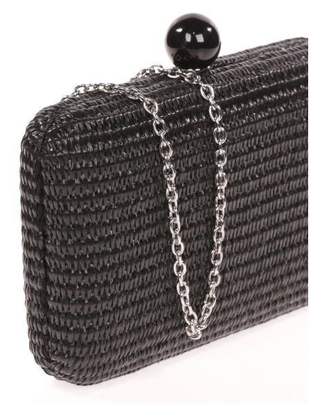 Clutch fiesta efecto rafia abalorio negro