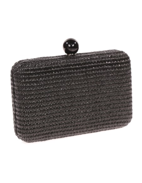 Clutch fiesta efecto rafia abalorio negro