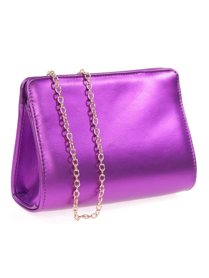 Borsa da festa in ecopelle con catena viola