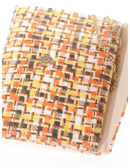 Cartera fiesta efecto rafia multi-naranja