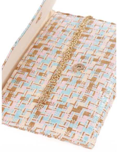 Cartera fiesta efecto rafia multi-rosa