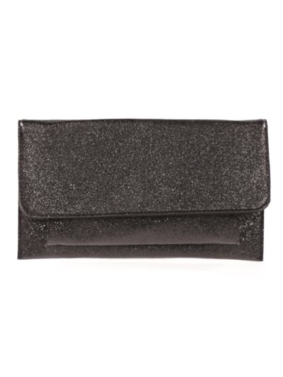 Faux leather shiny fabric clutch negro