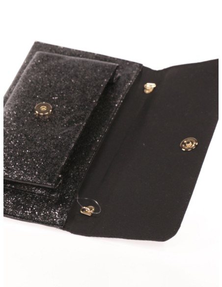 Cartera fiesta polipiel metalizada negro