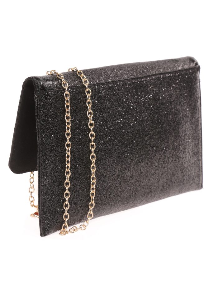 Cartera fiesta polipiel metalizada negro