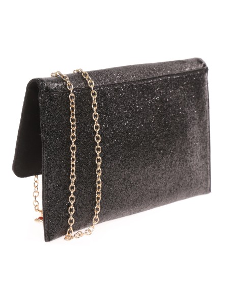 Cartera fiesta polipiel metalizada negro