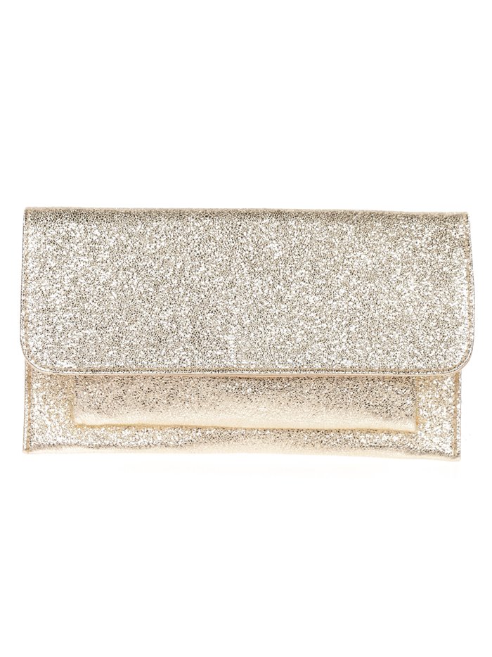 Faux leather shiny fabric clutch oro