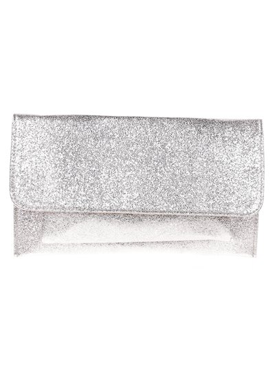 Faux leather shiny fabric clutch plata