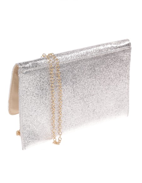 Cartera fiesta polipiel metalizada plata