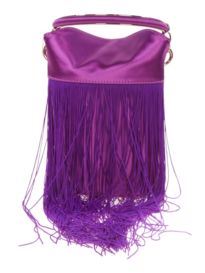 Saca fiesta satinado flecos morado