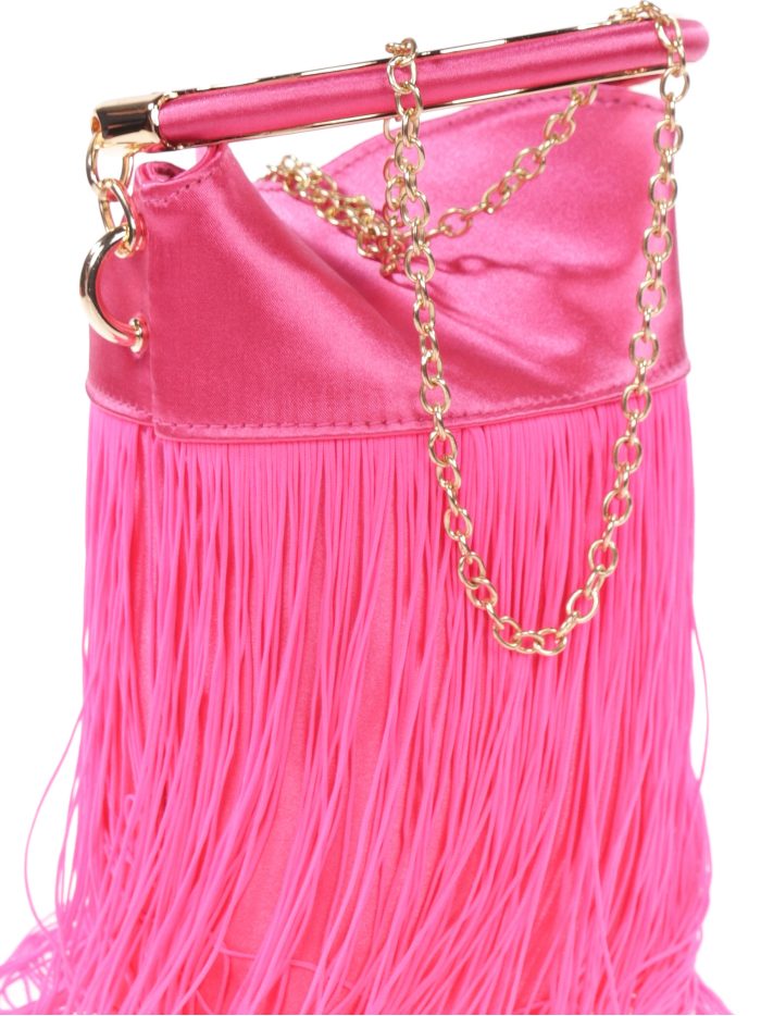 Saca fiesta satinado flecos fucsia