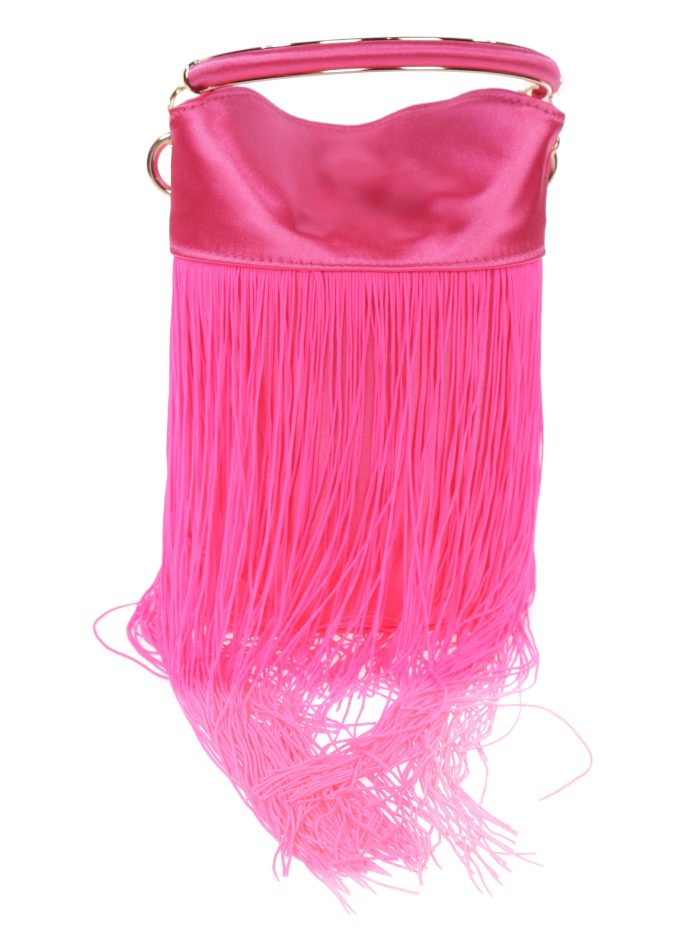 Saca fiesta satinado flecos fucsia