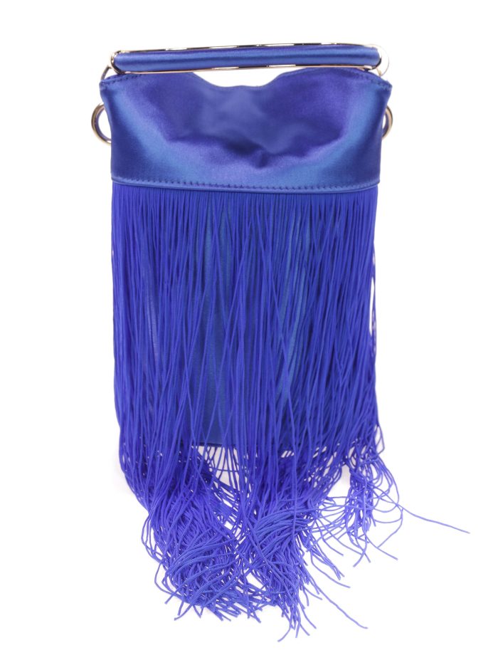 Saca fiesta satinado flecos azulon