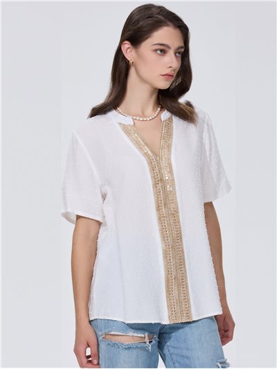 Sequinned plumeti blouse blanco (M-L-XL-XXL)