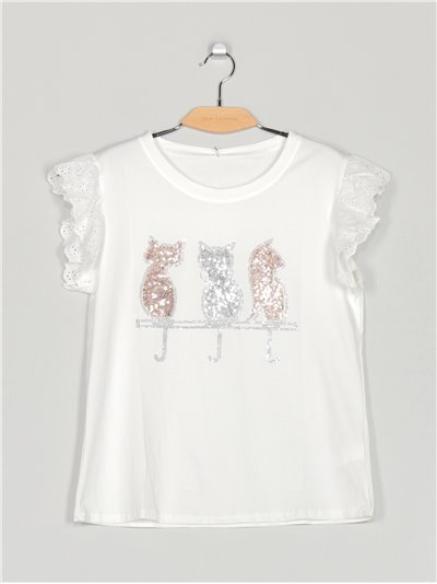 Camiseta gatos lentejuelas (M/L-XL/XXL)