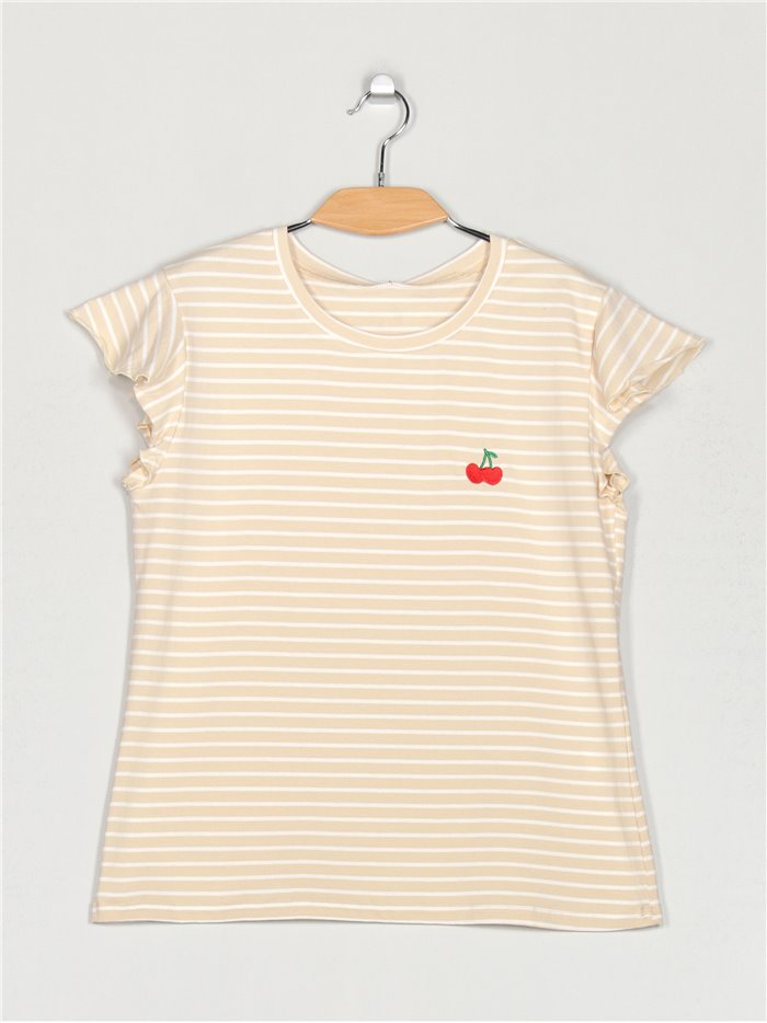 Striped t-shirt with ruffle trims (M/L-XL/XXL)