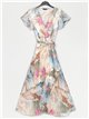 Maxi pleated floral dress beis