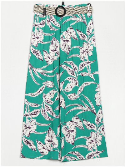 Straight leg printed trousers with belt verde
