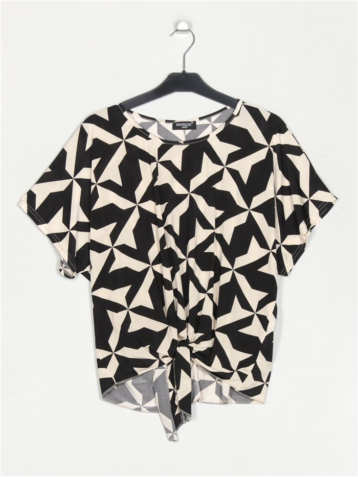 Oversized printed blouse with knots negro