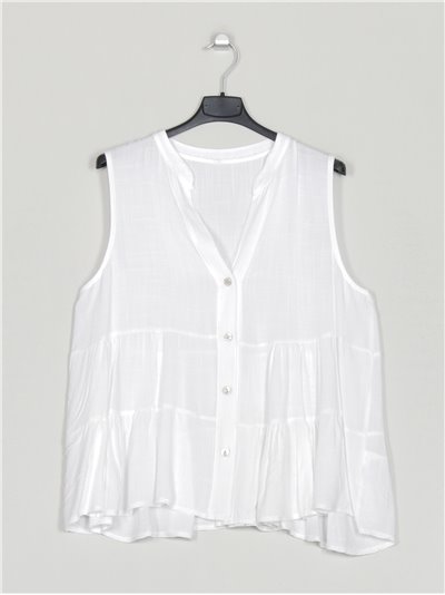 Linen effect shirt with ruffle blanco