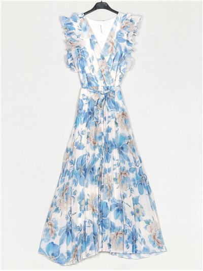 Maxi pleated floral dress azul
