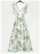 Maxi pleated floral dress verde-claro
