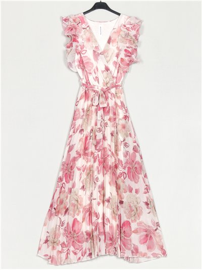 Maxi pleated floral dress rosa