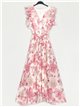 Maxi pleated floral dress rosa