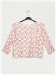 Printed blouse with ruffles coral
