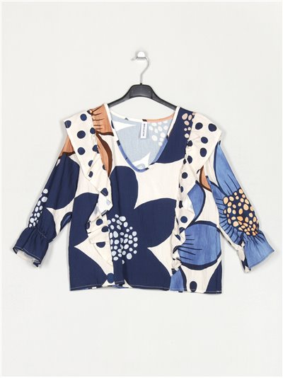 Printed blouse with ruffles marino
